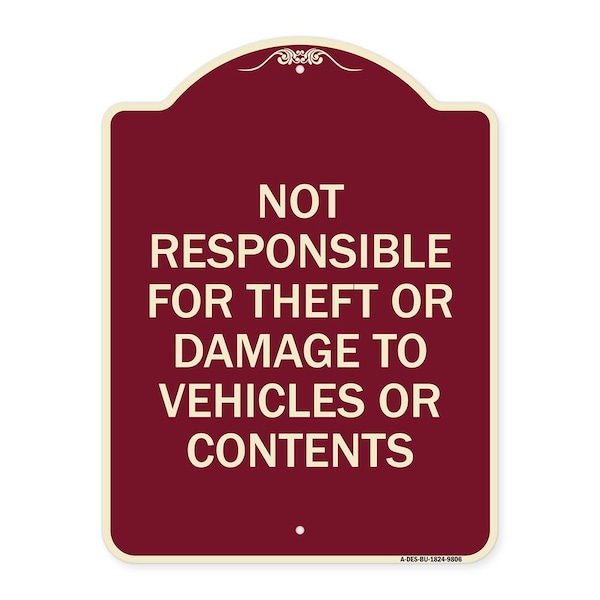 Signmission Designer Series-Not Responsible For Theft Or Damage To Vehicles Or Contents, 24" x 18", BU-1824-9806 A-DES-BU-1824-9806 - main